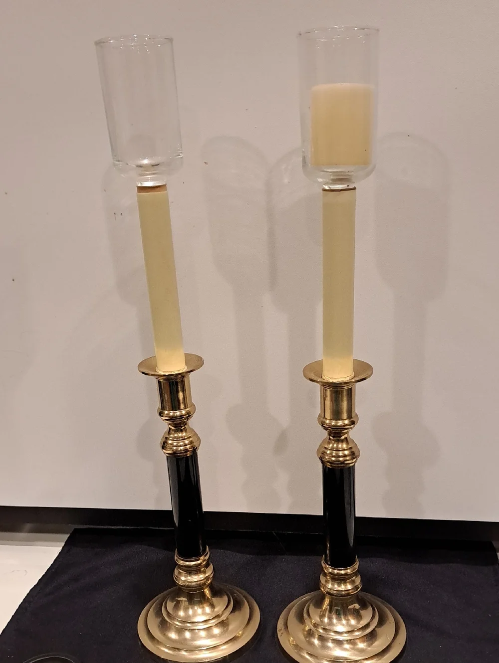 Pair MCM Brass And Black Candlesticks. Regency. Empire Style. 18